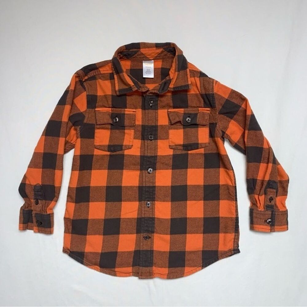 GAP Flannel Orange Plaid Button Down Boy’s S 5-6 Western Shirt Top Fall Pumpkin
